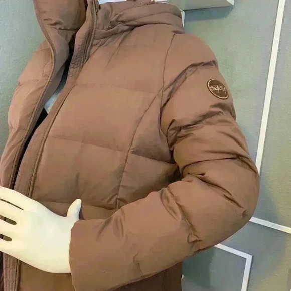 Naf Naf Brown Long Puffer Coat Size 42 - Picture 3 of 15
